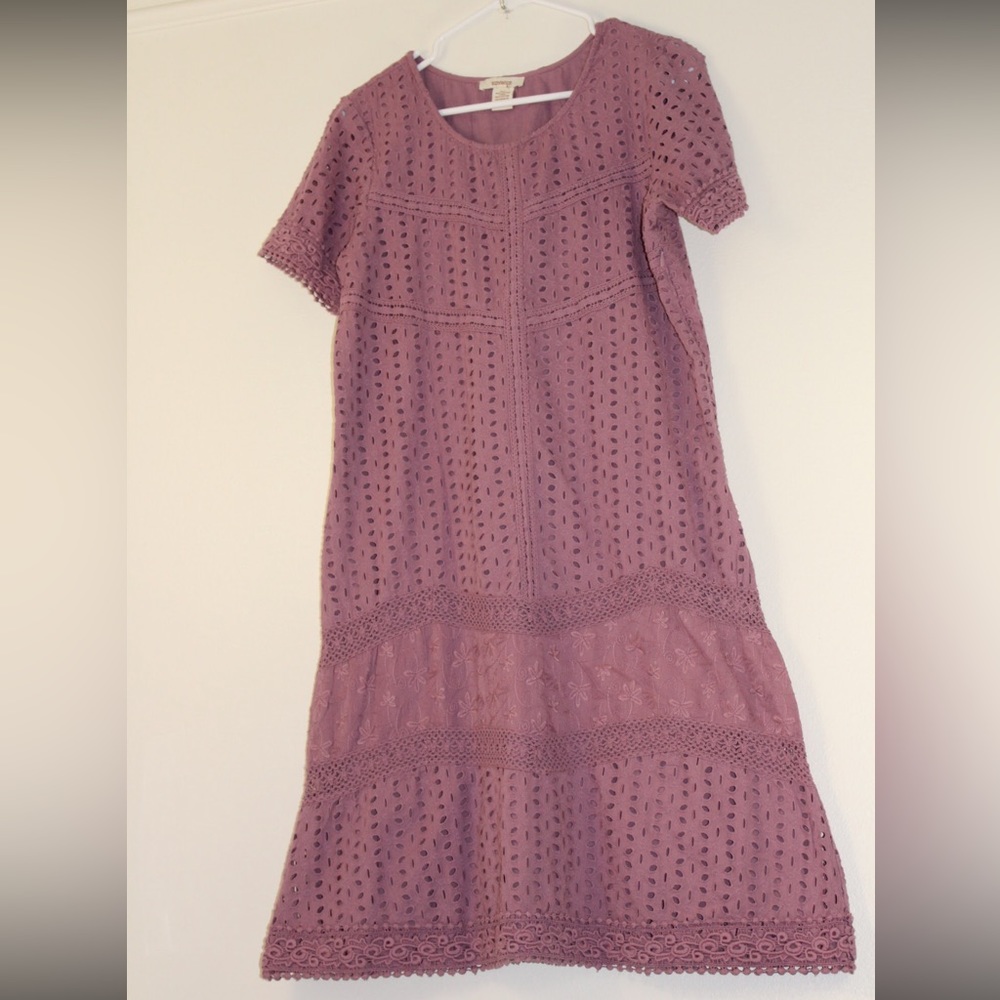 Sundance light purple eyelet crochet trim dress size 10